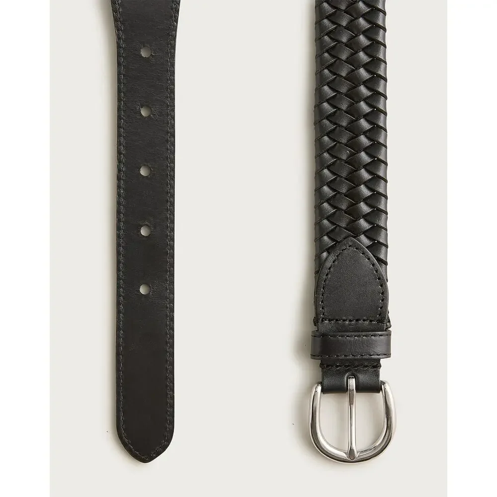 J. Crew Woven Elasticated Italian Leather Belt Adjustable Strap Black Size L NWT